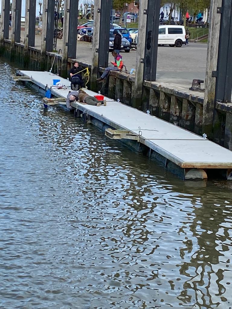 Der „neue“ Steg in Fedderwardersiel ist im Wasser